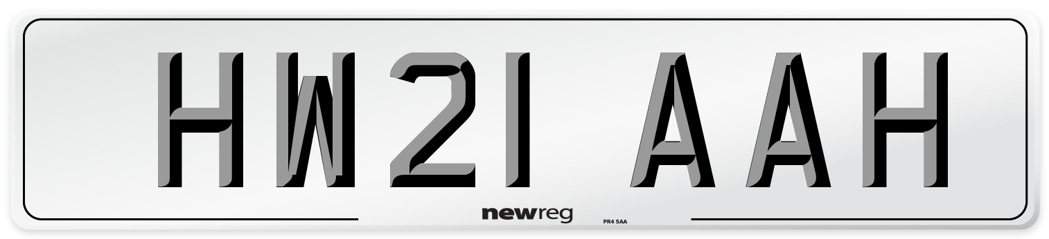 HW21 AAH Number Plate from New Reg